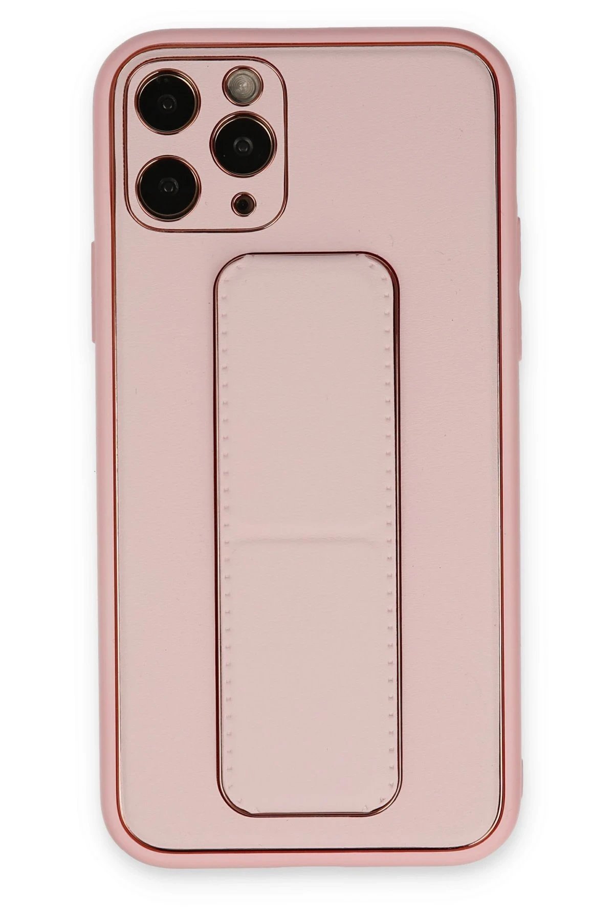 iPhone 11 Pro Max Kılıf Coco Deri Standlı Kapak - Pembe-(5796)