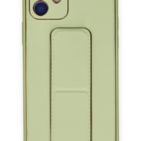 iPhone 12 Kılıf Coco Deri Standlı Kapak - Su Yeşili-(5796)