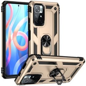 Xiaomi Redmi Note 11T Kılıf Sofya Yüzüklü Silikon Kapak - Gold-(5796)