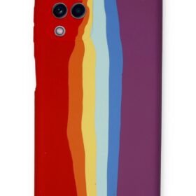 Samsung Galaxy A22 Kılıf Ebruli Lansman Silikon - Kırmızı-Mor-(5796)