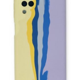 Samsung Galaxy A22 Kılıf Ebruli Lansman Silikon - Sarı-Lila-(5796)