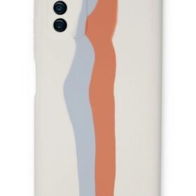 Samsung Galaxy A03S Kılıf Ebruli Lansman Silikon - Beyaz-Turuncu-(5796)