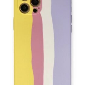 iPhone 12 Pro Max Kılıf Ebruli Lansman Silikon - Sarı-Mavi-(5796)