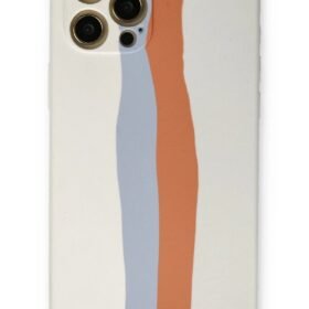 iPhone 12 Pro Max Kılıf Ebruli Lansman Silikon - Beyaz-Turuncu-(5796)