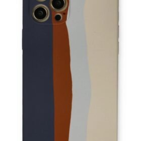 iPhone 12 Pro Max Kılıf Ebruli Lansman Silikon - Lacivert-Krem-(5796)