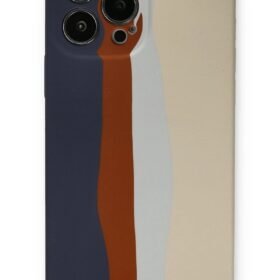 iPhone 13 Pro Kılıf Ebruli Lansman Silikon - Lacivert-Krem-(5796)