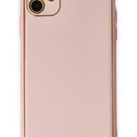 iPhone 12 Kılıf Coco Deri Silikon Kapak - Pudra-(5796)