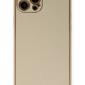 iPhone 12 Pro Kılıf Coco Deri Silikon Kapak - Gold-(5796)