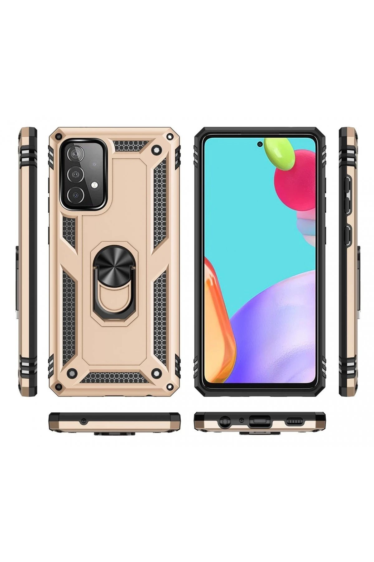 Samsung Galaxy A53 5G Kılıf Sofya Yüzüklü Silikon Kapak - Gold-(5796) - Görsel 3