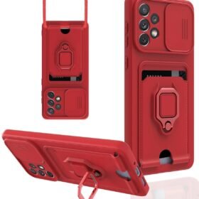 Samsung Galaxy A33 5G Kılıf Zuma Kartvizitli Yüzüklü Silikon - Kırmızı-(5796)