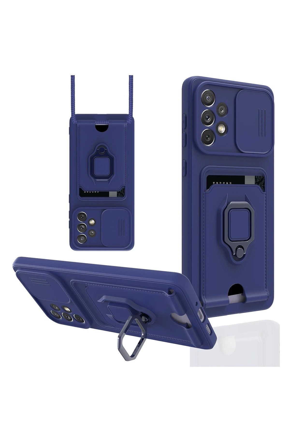 Samsung Galaxy A33 5G Kılıf Zuma Kartvizitli Yüzüklü Silikon - Lacivert-(5796)