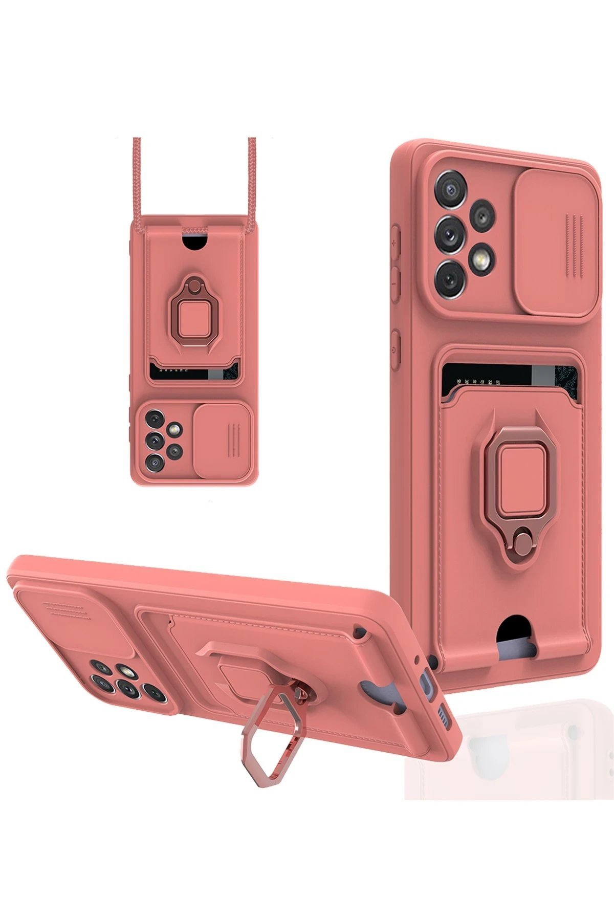 Samsung Galaxy A33 5G Kılıf Zuma Kartvizitli Yüzüklü Silikon - Pembe-(5796)