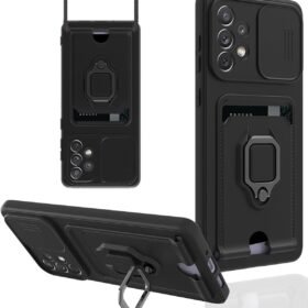 Samsung Galaxy A53 5G Kılıf Zuma Kartvizitli Yüzüklü Silikon - Siyah-(5796)