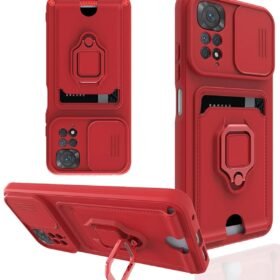 Xiaomi Redmi Note 11 Kılıf Zuma Kartvizitli Yüzüklü Silikon - Kırmızı-(5796)