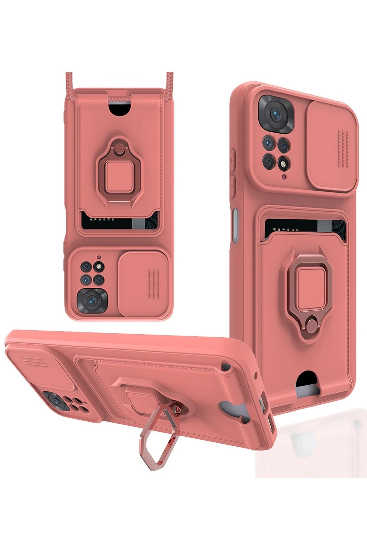 Xiaomi Redmi Note 11 Pro Kılıf Zuma Kartvizitli Yüzüklü Silikon - Pembe-(5796)