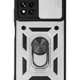 Xiaomi Poco M4 Pro 5G Kılıf Pars Lens Yüzüklü Silikon - Gümüş-(5796)