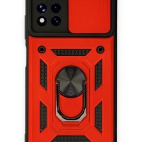 Xiaomi Poco M4 Pro 5G Kılıf Pars Lens Yüzüklü Silikon - Kırmızı-(5796)