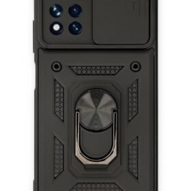 Xiaomi Poco M4 Pro 5G Kılıf Pars Lens Yüzüklü Silikon - Siyah-(5796)