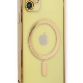 iPhone 12 Kılıf Magneticsafe Lazer Silikon - Gold-(5796)