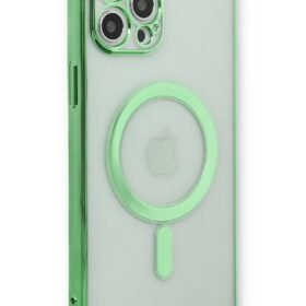 iPhone 12 Pro Kılıf Magneticsafe Lazer Silikon - Haki Yeşil-(5796)