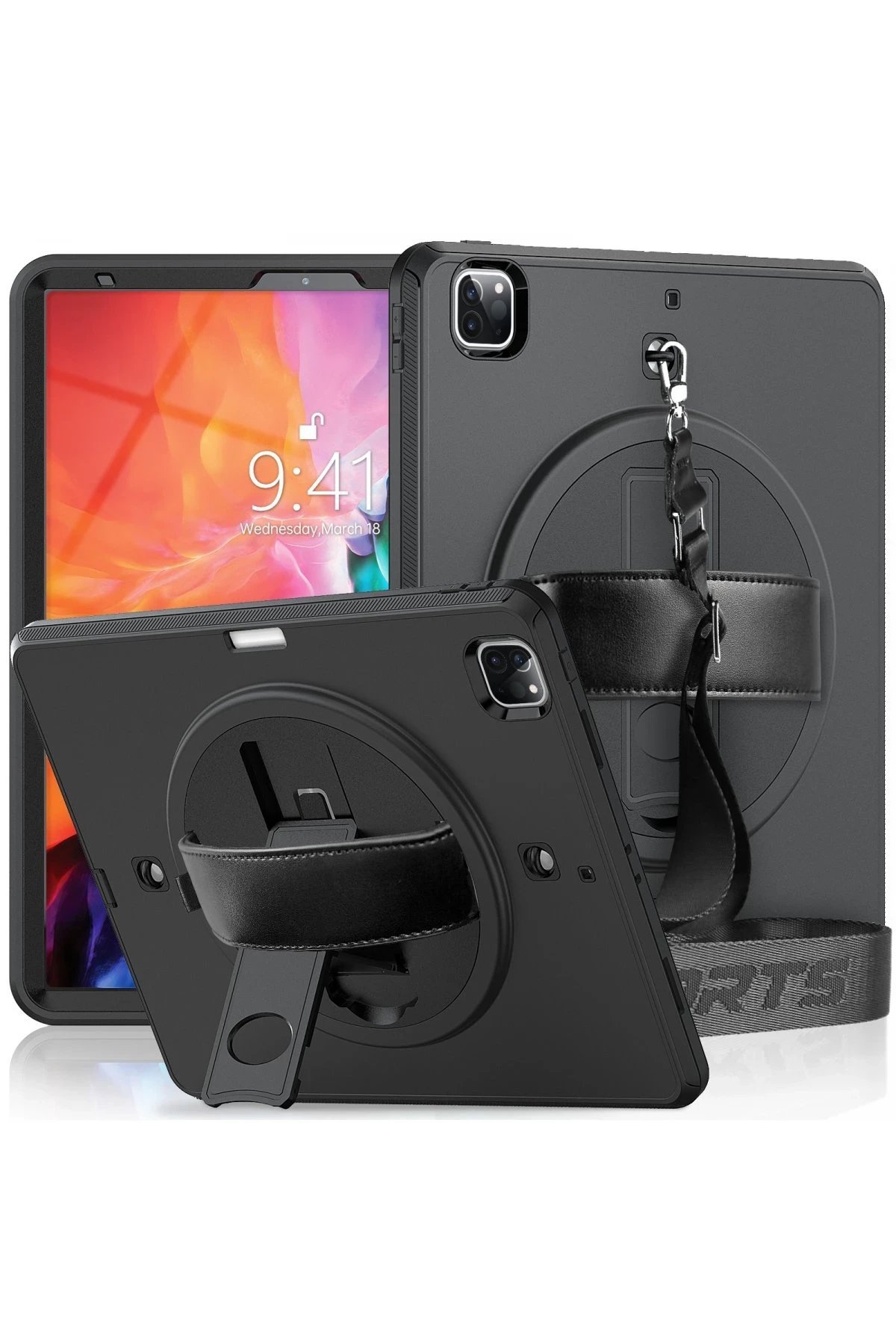 iPad Pro 12.9 (2021) Kılıf Strap-C Otterbox Tablet Kapak - Siyah-(5796)