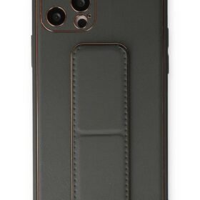 iPhone 12 Pro Kılıf Coco Deri Standlı Kapak - Füme-(5796)