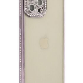 iPhone 12 Pro Kılıf Joke Taşlı Silikon - Mor-(5796)