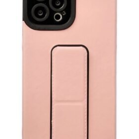 iPhone 12 Pro Max Kılıf Mega Standlı Silikon - Pudra-(5796)