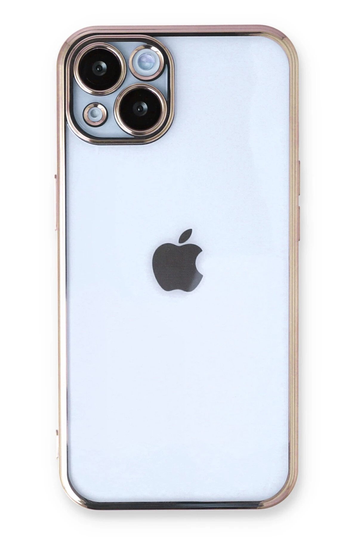 iPhone 14 Kılıf Lensli Silikon - Gold-(5796)