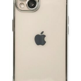 iPhone 14 Plus Kılıf Lensli Silikon - Gümüş-(5796)