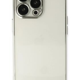 iPhone 14 Pro Kılıf Lensli Silikon - Gümüş-(5796)