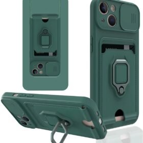 iPhone 14 Kılıf Zuma Kartvizitli Yüzüklü Silikon - Yeşil-(5796)