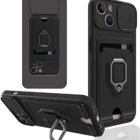 iPhone 14 Plus Kılıf Zuma Kartvizitli Yüzüklü Silikon - Siyah-(5796)
