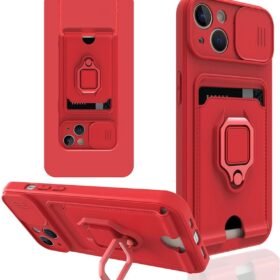 iPhone 14 Plus Kılıf Zuma Kartvizitli Yüzüklü Silikon - Kırmızı-(5796)