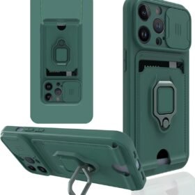 iPhone 14 Pro Kılıf Zuma Kartvizitli Yüzüklü Silikon - Yeşil-(5796)