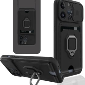 iPhone 14 Pro Max Kılıf Zuma Kartvizitli Yüzüklü Silikon - Siyah-(5796)