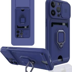 iPhone 14 Pro Max Kılıf Zuma Kartvizitli Yüzüklü Silikon - Lacivert-(5796)