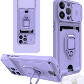 iPhone 14 Pro Max Kılıf Zuma Kartvizitli Yüzüklü Silikon - Lila-(5796)