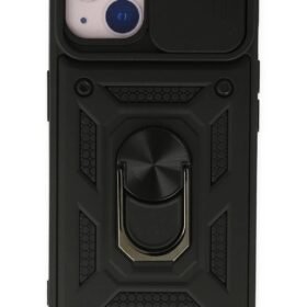iPhone 14 Kılıf Pars Lens Yüzüklü Silikon - Siyah-(5796)