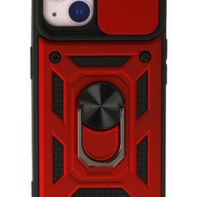 iPhone 14 Kılıf Pars Lens Yüzüklü Silikon - Kırmızı-(5796)