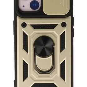 iPhone 14 Kılıf Pars Lens Yüzüklü Silikon - Gold-(5796)