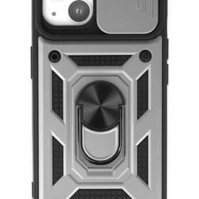 iPhone 14 Kılıf Pars Lens Yüzüklü Silikon - Gümüş-(5796)