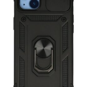 iPhone 14 Plus Kılıf Pars Lens Yüzüklü Silikon - Siyah-(5796)