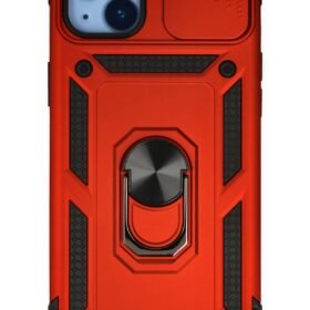 iPhone 14 Plus Kılıf Pars Lens Yüzüklü Silikon - Kırmızı-(5796)