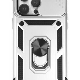 iPhone 14 Pro Kılıf Pars Lens Yüzüklü Silikon - Gümüş-(5796)