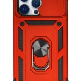 iPhone 14 Pro Max Kılıf Pars Lens Yüzüklü Silikon - Kırmızı-(5796)