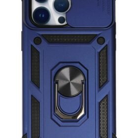 iPhone 14 Pro Max Kılıf Pars Lens Yüzüklü Silikon - Lacivert-(5796)