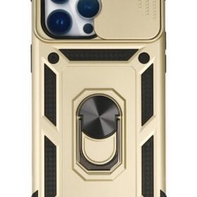 iPhone 14 Pro Max Kılıf Pars Lens Yüzüklü Silikon - Gold-(5796)