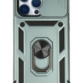 iPhone 14 Pro Max Kılıf Pars Lens Yüzüklü Silikon - Yeşil-(5796)