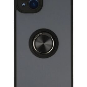 iPhone 14 Kılıf Montreal Yüzüklü Silikon Kapak - Siyah-(5796)